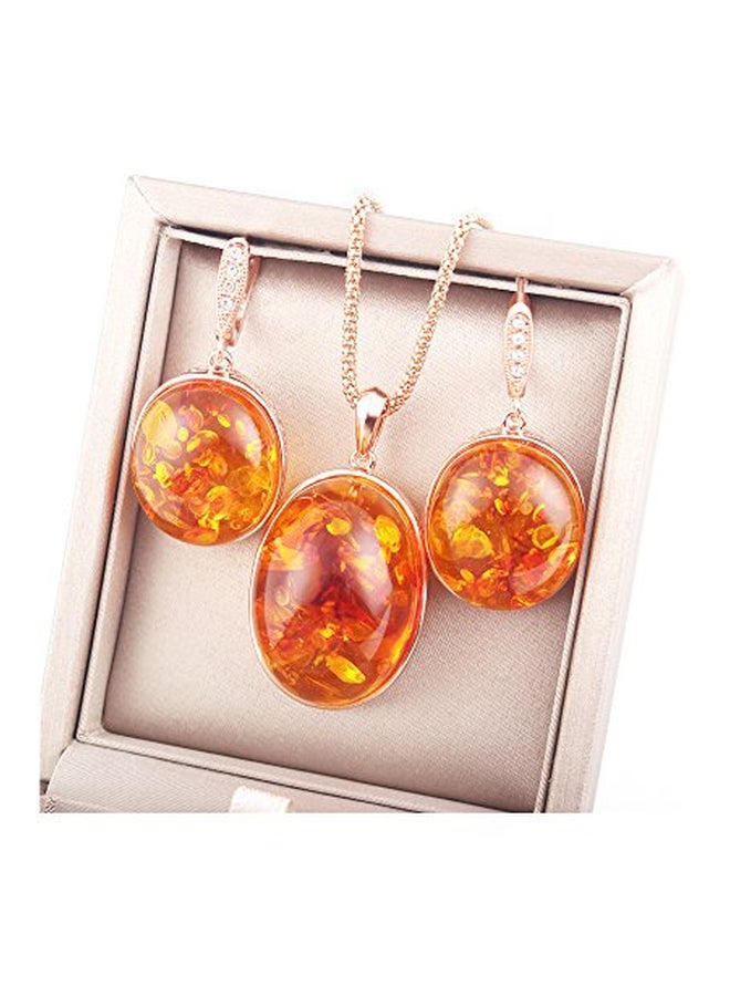 Ajojewel Brass Gold Plated Resin Stone Pendant Necklace And Earrings Set - Image 3
