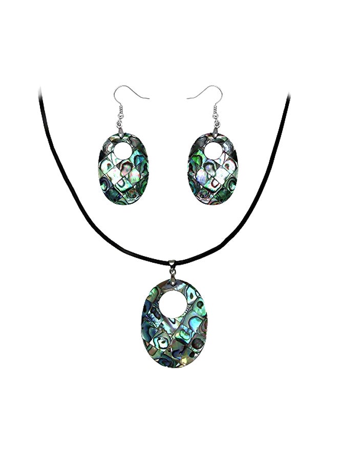 Falari Rhodium Plated Leather Cord Necklace And Earrings Set 