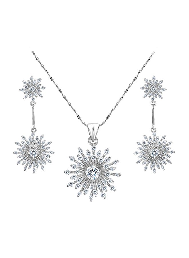 EVER FAITH - 925 Sterling Silver Cubic Zircon Studded Necklace And Earrings Set - Image 1