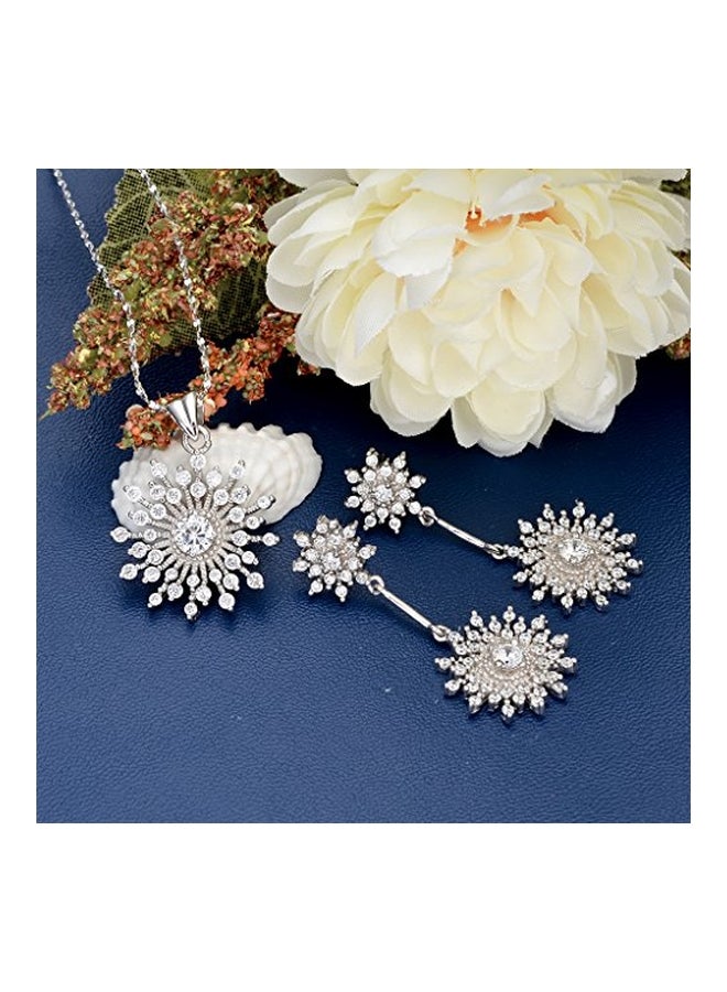 EVER FAITH - 925 Sterling Silver Cubic Zircon Studded Necklace And Earrings Set - Image 1