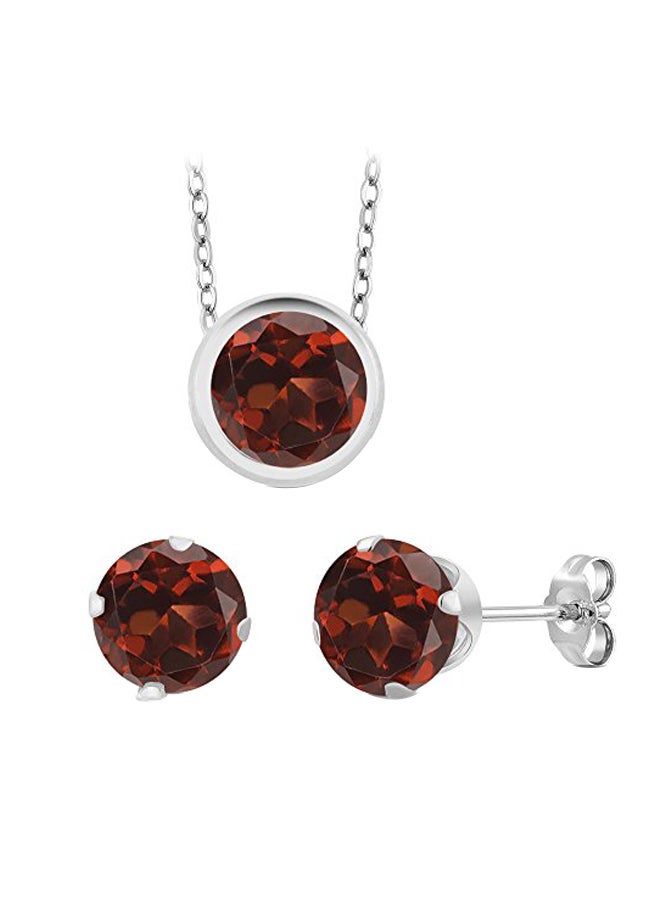 925 Sterling Silver 3 Ct Garnet Studded Pendant And Earrings Set - v1553287425/N22542702A_1