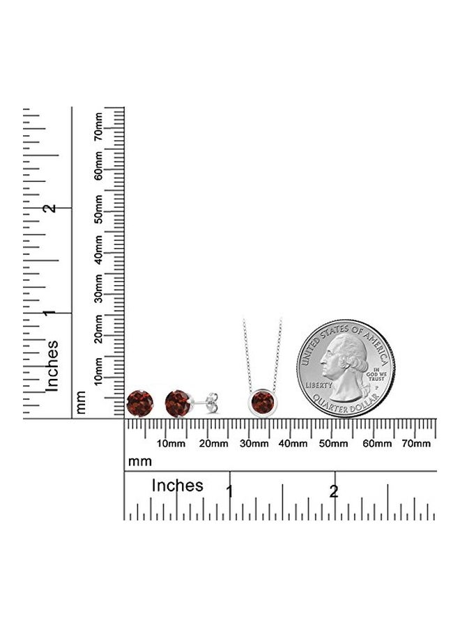 GEM STONE KING 925 Sterling Silver 3 Ct Garnet Studded Pendant And Earrings Set - Image 2