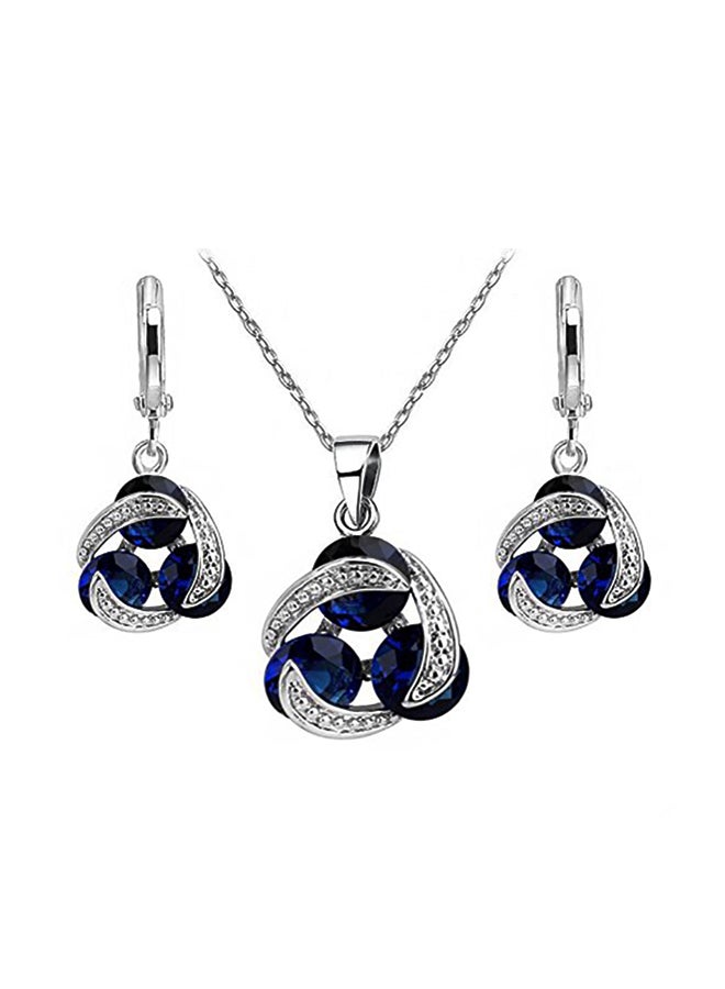 Crystalline Azuria 18 Karat White Gold Plated Brass Sapphire Studded Pendant Necklace Set  - Image 1