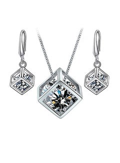 18 Karat White Gold Plated Zirconia Crystal Studded Pendant Necklace Set - v1553287599/N22542889A_1