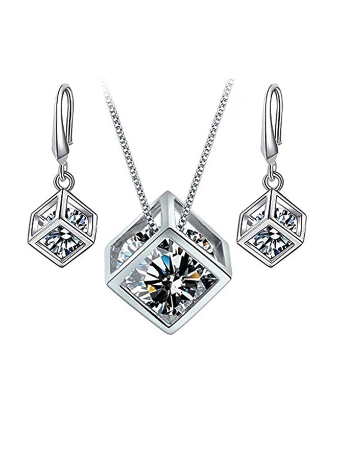 Crystalline Azuria 18 Karat White Gold Plated Zirconia Crystal Studded Pendant Necklace Set  - Image 1