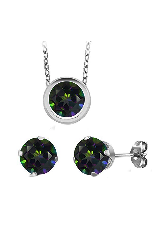 جم ستون كينج طقم حلق أذن وقلادة من فضة إسترلينية عيار 925 ومزين بالأحجار