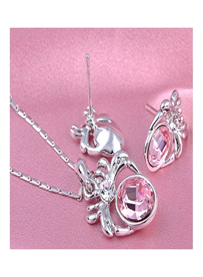Alilang Alloy Crystal Studded Pendant Necklace And Earrings Set  - Image 4