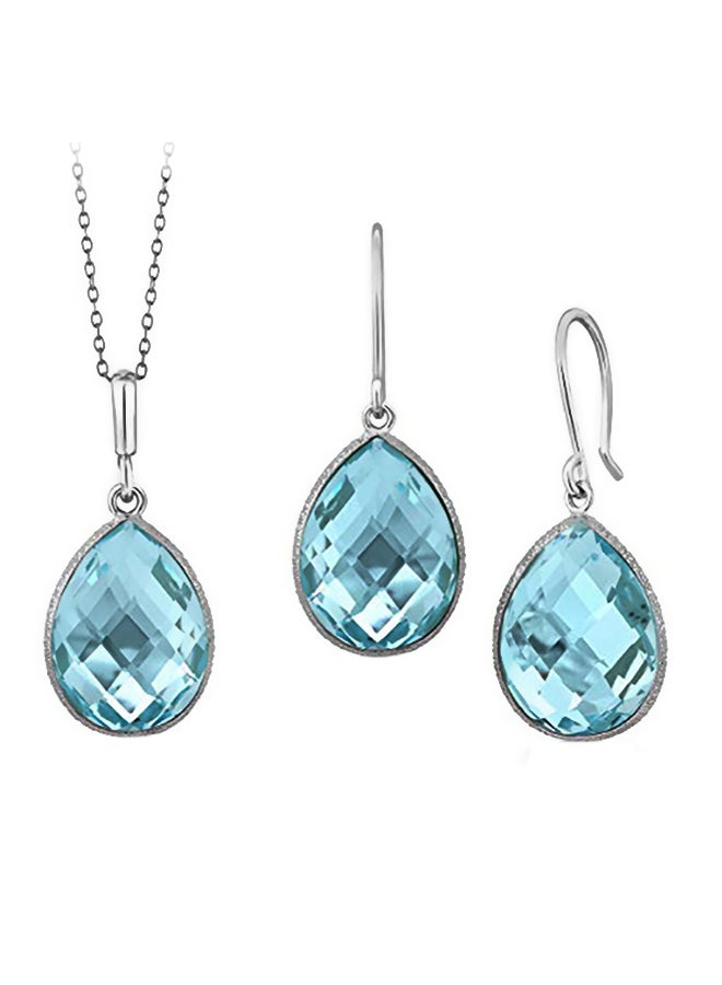 GEM STONE KING 925 Sterling Silver Topaz Studded Pendant Necklace And Earrings Set - Image 1