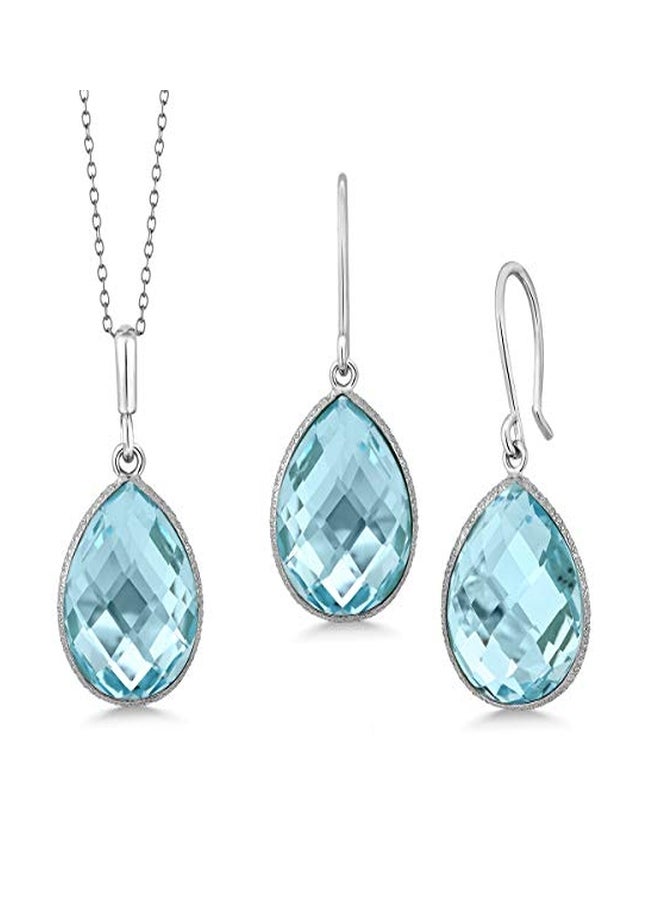 GEM STONE KING 925 Sterling Silver Topaz Studded Pendant Necklace And Earrings Set - Image 3