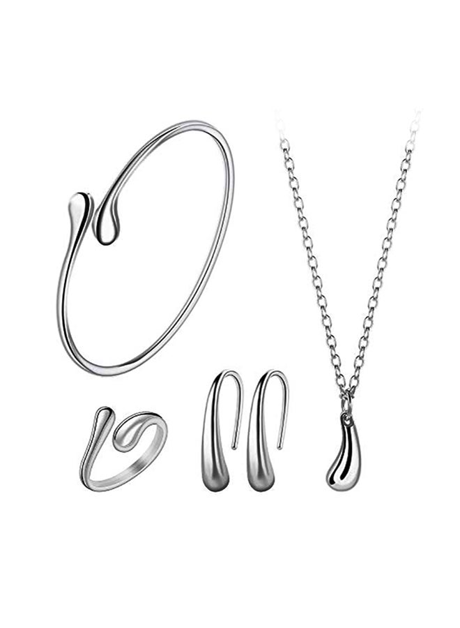 Baican 925 Sterling Silver Plated Water Drops Pendant Necklace Earrings Ring And Bracelet Set  - Image 1