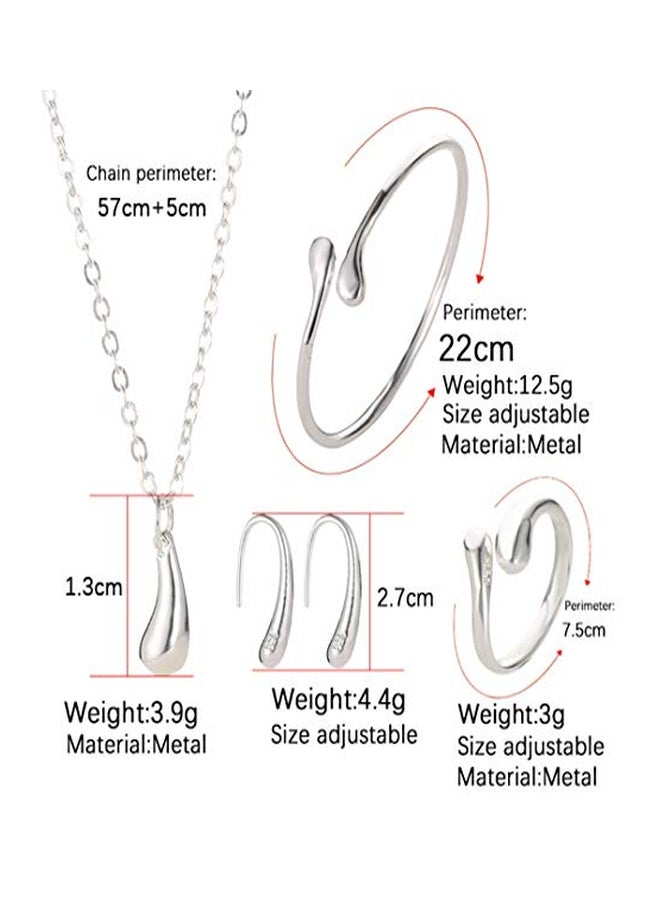Baican 925 Sterling Silver Plated Water Drops Pendant Necklace Earrings Ring And Bracelet Set  - Image 2