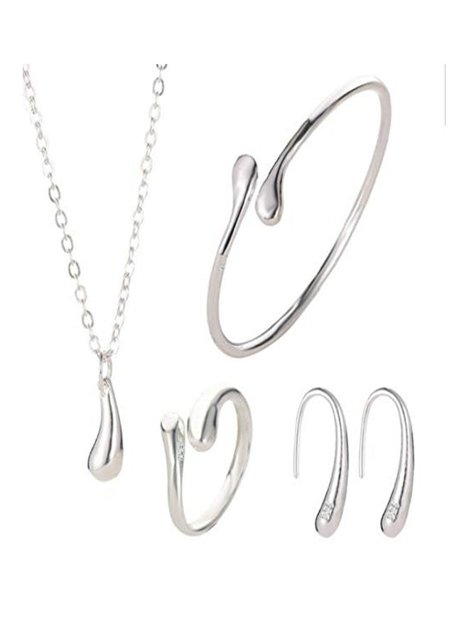 925 Sterling Silver Plated Water Drops Pendant Necklace Earrings Ring And Bracelet Set - v1553287651/N22542943A_3