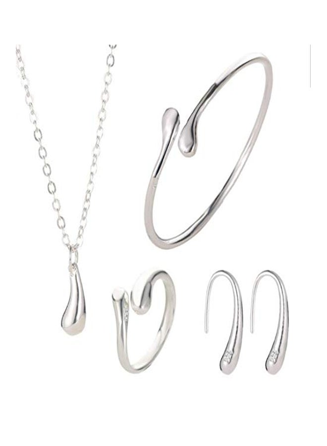 Baican 925 Sterling Silver Plated Water Drops Pendant Necklace Earrings Ring And Bracelet Set  - Image 3