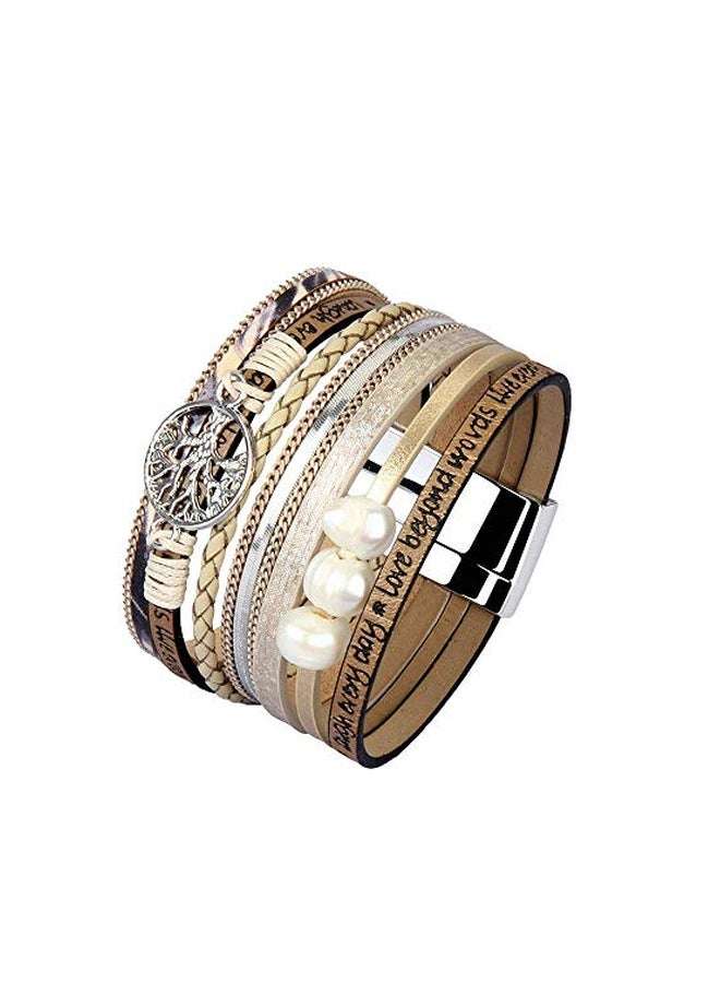 KSQS Tree Of Life Multilayer Engraved With Pearl Wrap Bracelet - Image 2