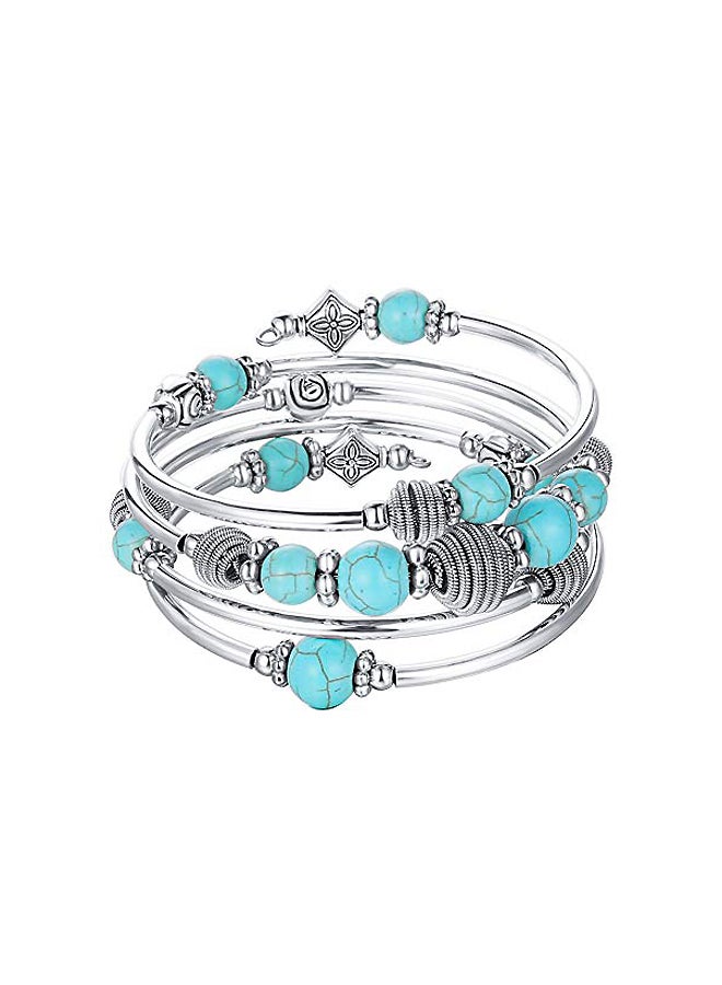 Pearl&Club - Silver Plated Turquoise Beaded Bracelet - Image 1