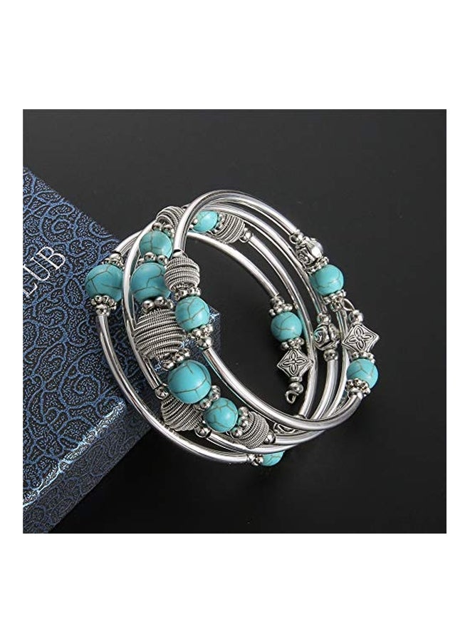 Pearl&Club - Silver Plated Turquoise Beaded Bracelet - Image 1