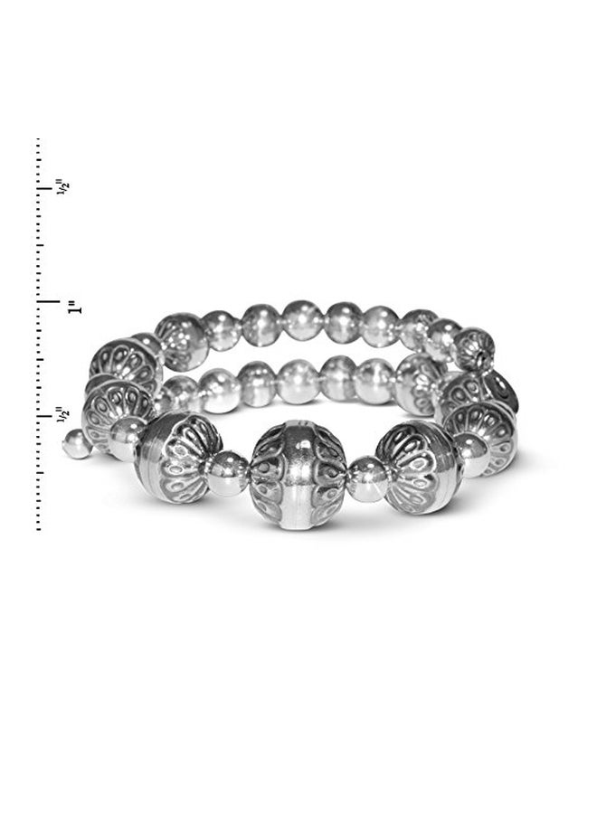 American West - 925 Sterling Silver Pearl Beaded Coil Bracelet - Image 1