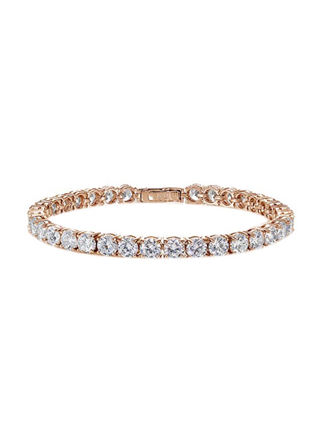 Hoops & Loops - 925 Sterling Silver Cubic Zirconia Studded Tennis Bracelet - Image 1