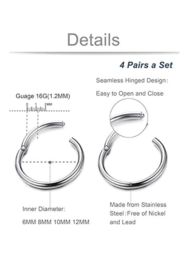 Thunaraz 4 Pair Stainless Steel Cartilage Hoop Earrings Set  - Image 2