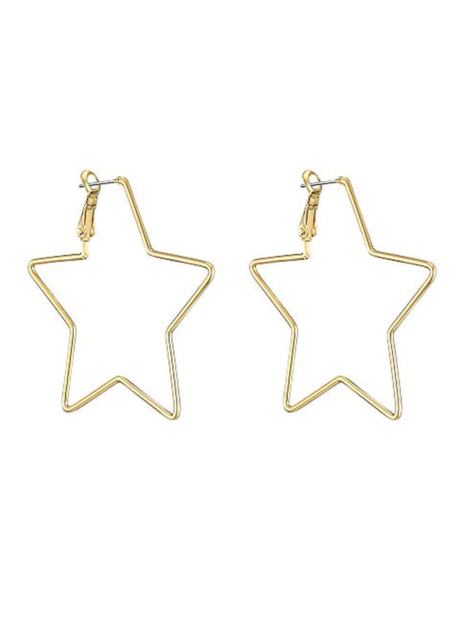 dnswez - 14 Karat Gold Plated Brass Pentagram Hoop Earrings - Image 1