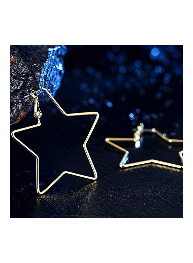 dnswez - 14 Karat Gold Plated Brass Pentagram Hoop Earrings - Image 1
