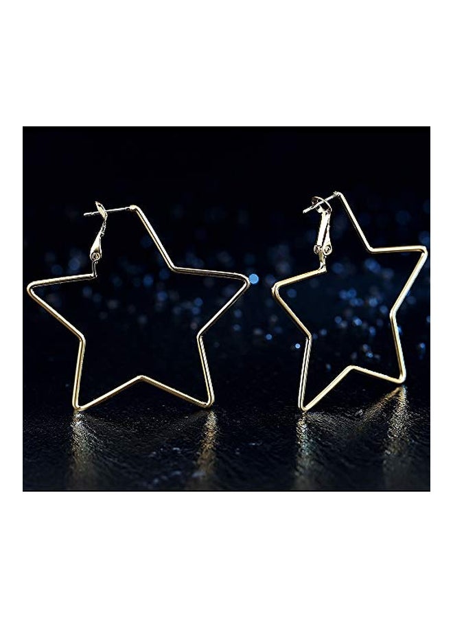 dnswez - 14 Karat Gold Plated Brass Pentagram Hoop Earrings - Image 1