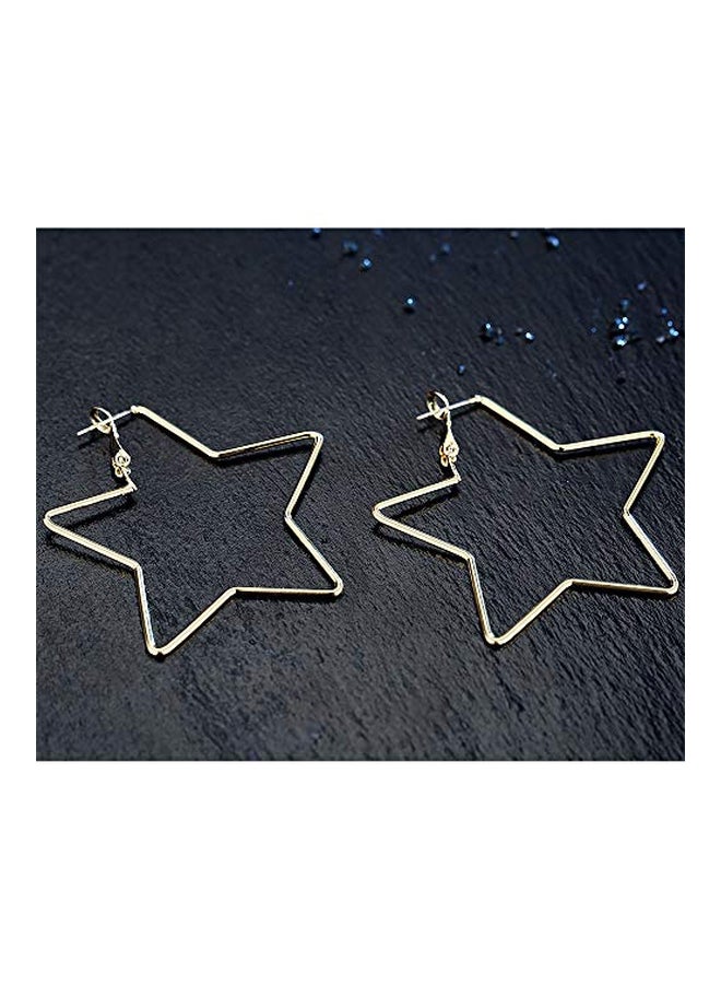 dnswez - 14 Karat Gold Plated Brass Pentagram Hoop Earrings - Image 1