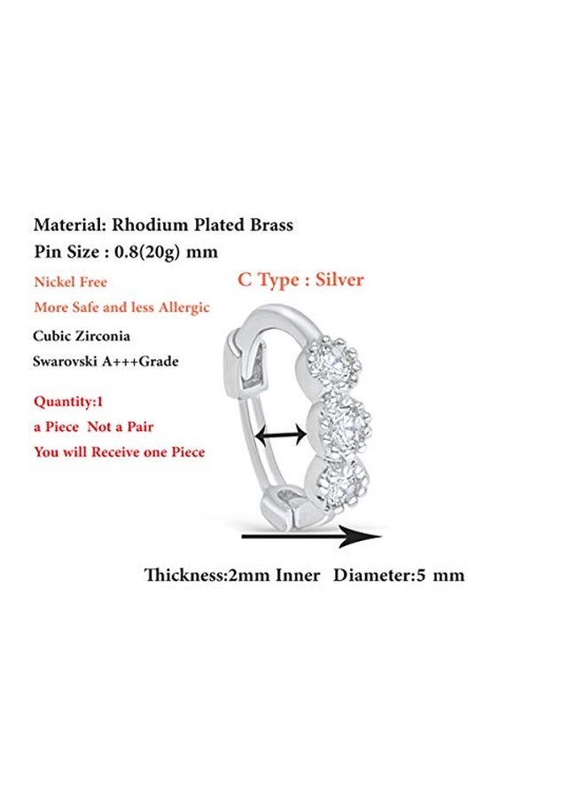 14 Karat Rhodium Plated Bras Cubic Zirconia Studded Hoop Earring