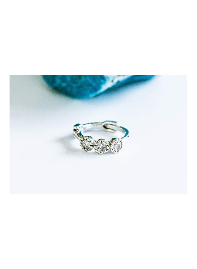 14 Karat Rhodium Plated Bras Cubic Zirconia Studded Hoop Earring