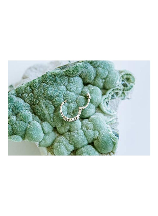 14 Karat Rhodium Plated Bras Cubic Zirconia Studded Hoop Earring