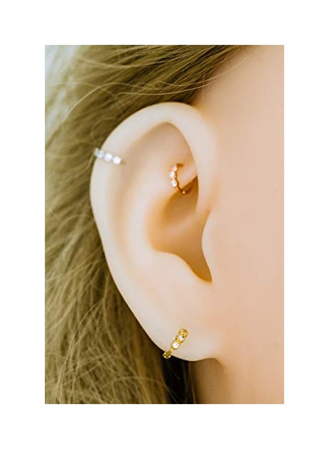 14 Karat Rhodium Plated Bras Cubic Zirconia Studded Hoop Earring