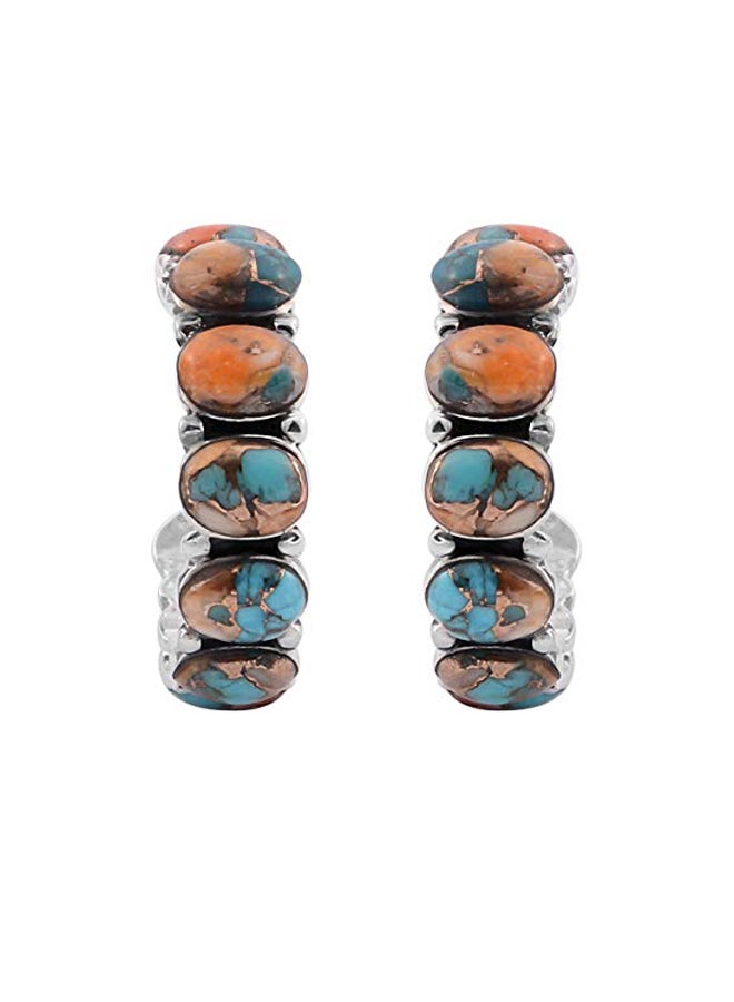 Shop LC Delivering Joy - 925 Sterling Silver 1.875 Ct Turquoise Studded Hoop Earrings - Image 1