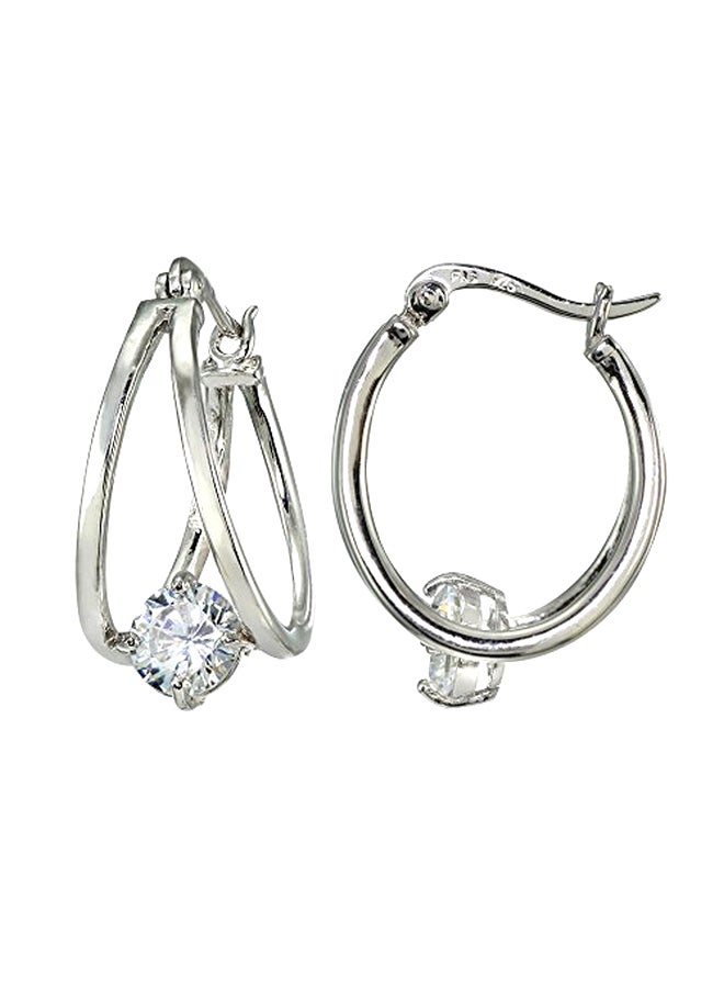 Hoops & Loops 925 Sterling Silver Cubic Zirconia Studded Double Hoop Earrings - Image 1
