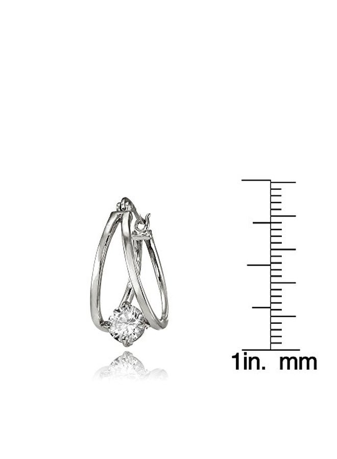 Hoops & Loops 925 Sterling Silver Cubic Zirconia Studded Double Hoop Earrings - Image 2