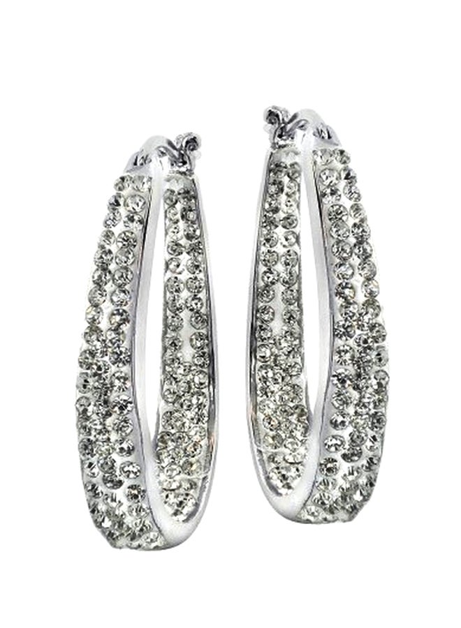 Silver Plated Brass Crystal Studded Oval Hoop Earrings - v1553288385/N22543946A_1