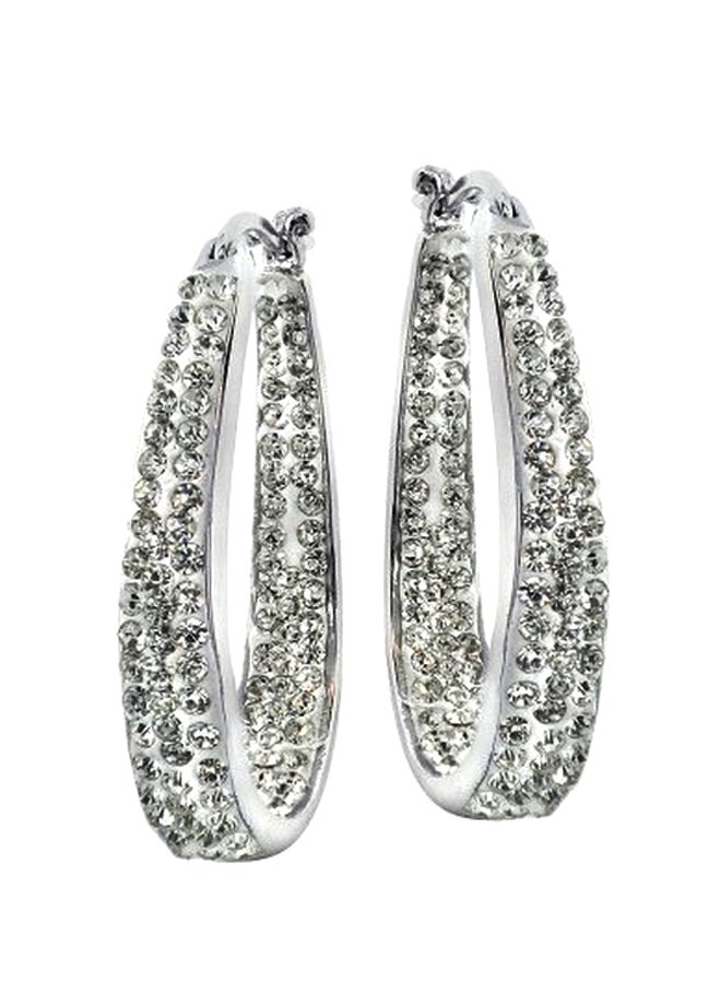 GemStar USA Silver Plated Brass Crystal Studded Oval Hoop Earrings  - Image 1