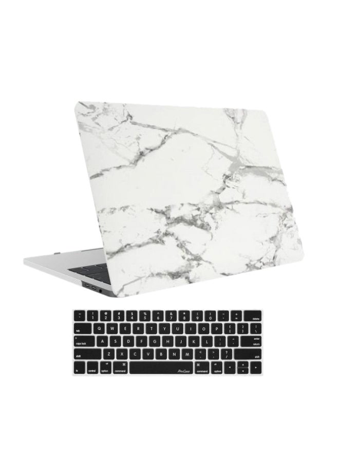 Hard Case Shell Cover With Keyboard Skin For Apple MacBook Pro 13-Inch White Marble 