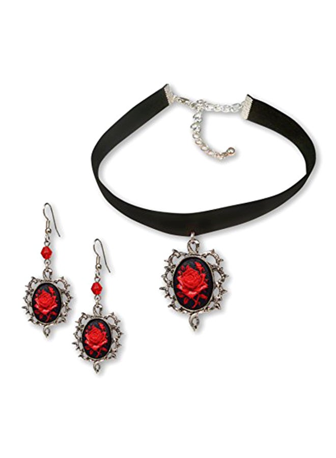 Real Metal - Velvet Choker And Dangle Earrings Jewelry Set - Image 1