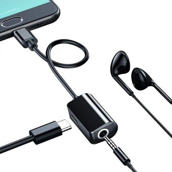 2-in 1 Type-C Audio Cable Black - Image 4