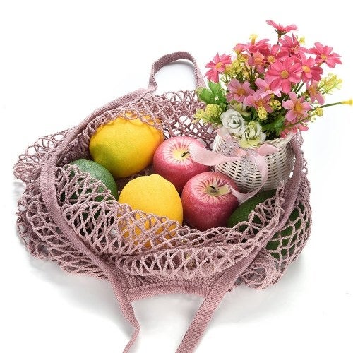 Mesh Net String Shopping Tote Bag Khaki