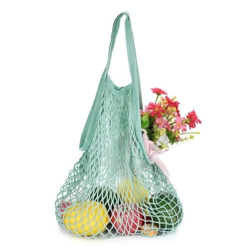 Mesh Net String Shopping Tote Bag Khaki