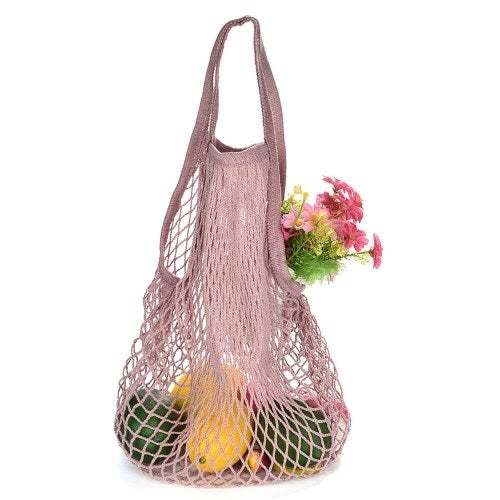 Mesh Net String Shopping Tote Bag Khaki