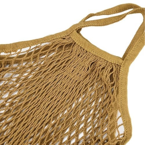 Mesh Net String Shopping Tote Bag Khaki