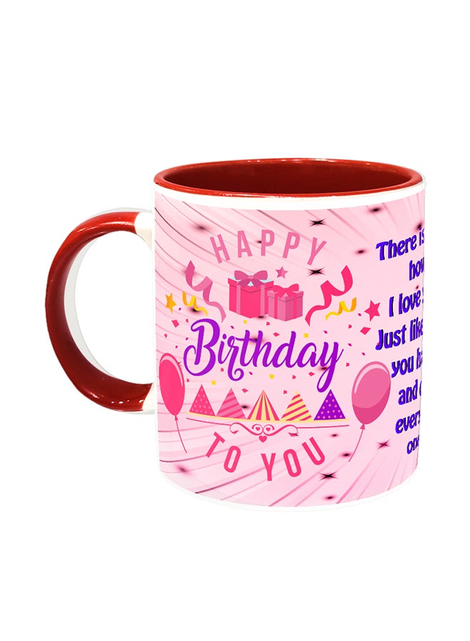 مج قهوة من السيراميك بطبعة عبارة "Happy Birthday To Mom" باللونين الأبيض والأحمر طراز 113