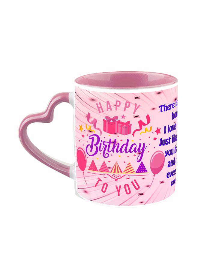 إمبريس "مج قهوة من السيراميك بمقبض على شكل قلب أبيض ووردي بتصميم عبارة "Happy Birthday To Mom" طراز 113"