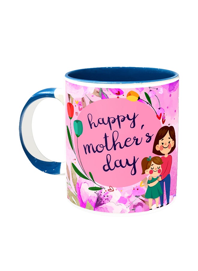 إمبريس مج قهوة مصنوع من السيراميك باللونين الأبيض والأزرق بتصميم طبعة عبارة "Happy Mothers Day" طِراز 115