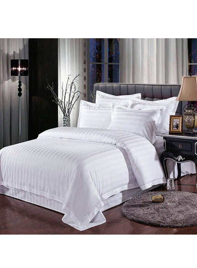 Kuber Industries Striped Bedsheet Satin White Double King 
