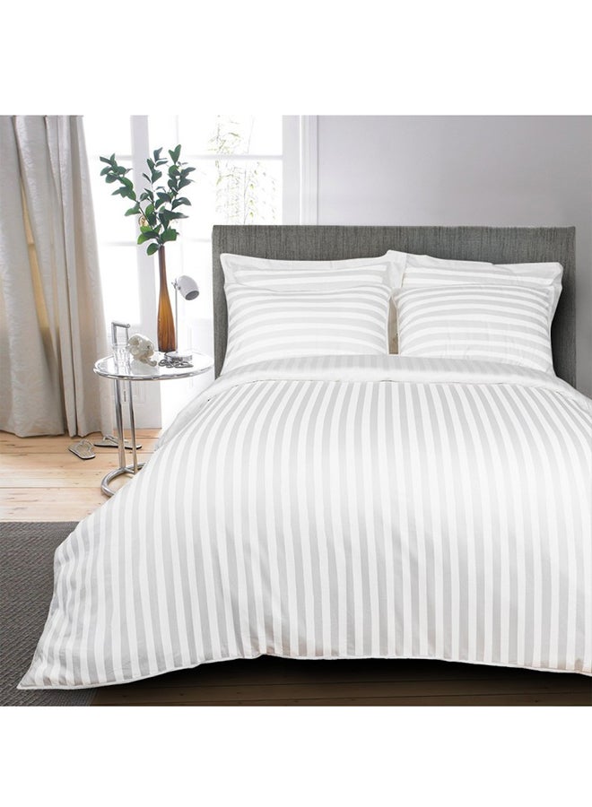 Kuber Industries Striped Bedsheet Satin White Double King