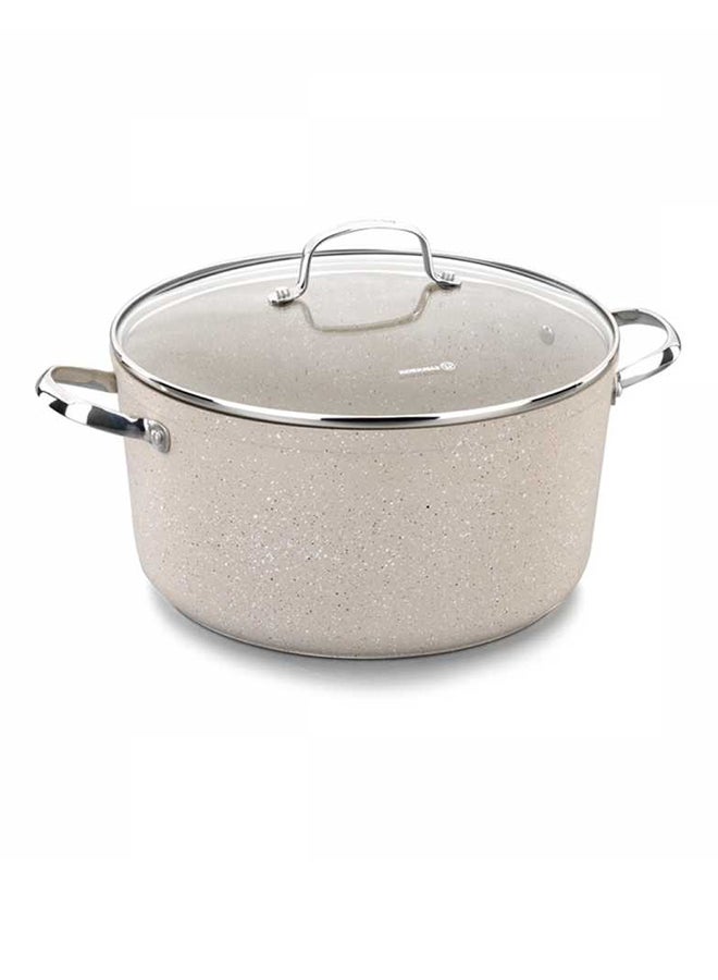 Korkmaz Granita Forged Aluminium Casserole Pot 28x14.5cm / 8.0L | Granite Coating Induction Base Cooking Pot | Aluminum Soup Pot With Glass Lid - KA1262 Cream/Silver 8Liters - Image 1