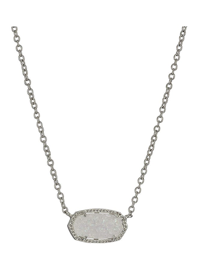 Kendra Scott Signature Elisa Rhodium Plated Iridescent Drusy Pendant Necklace 